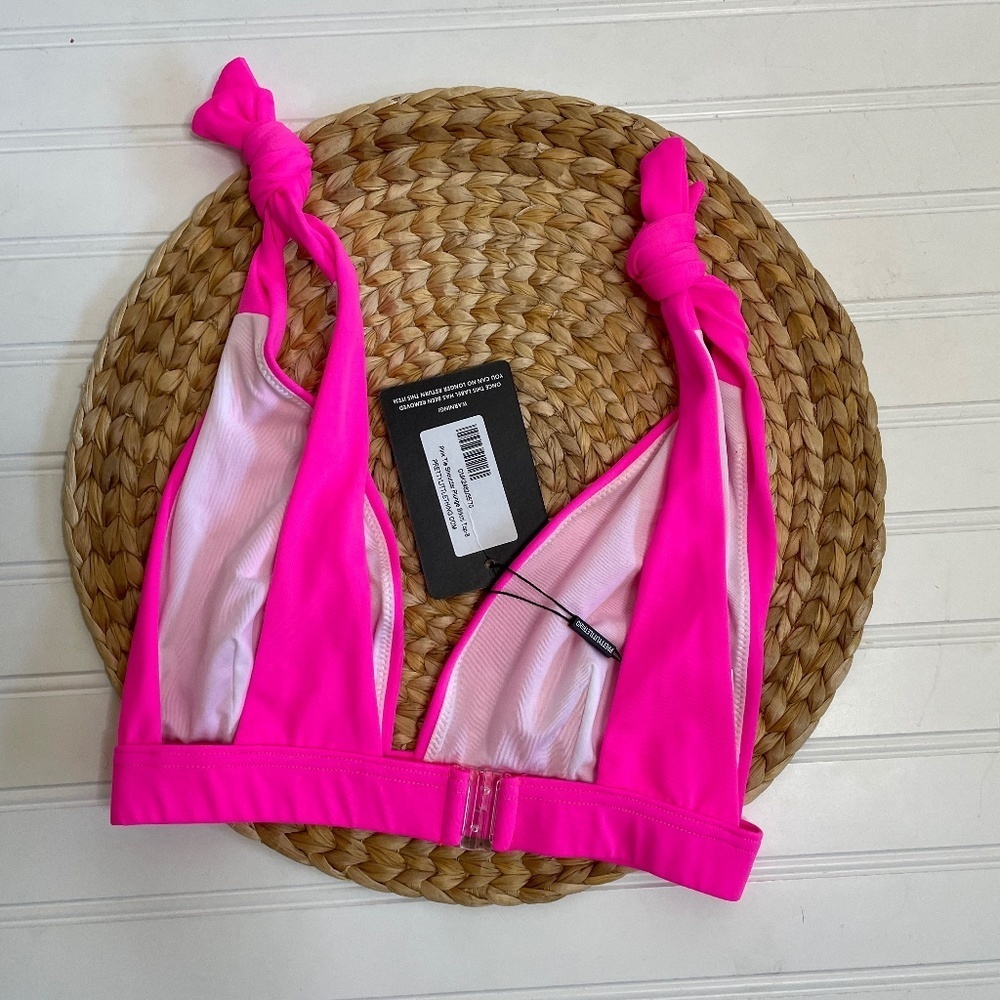 Prettylittlething Pink Tie Shoulder Plunge bright  Bikini - Picture 3 of 4